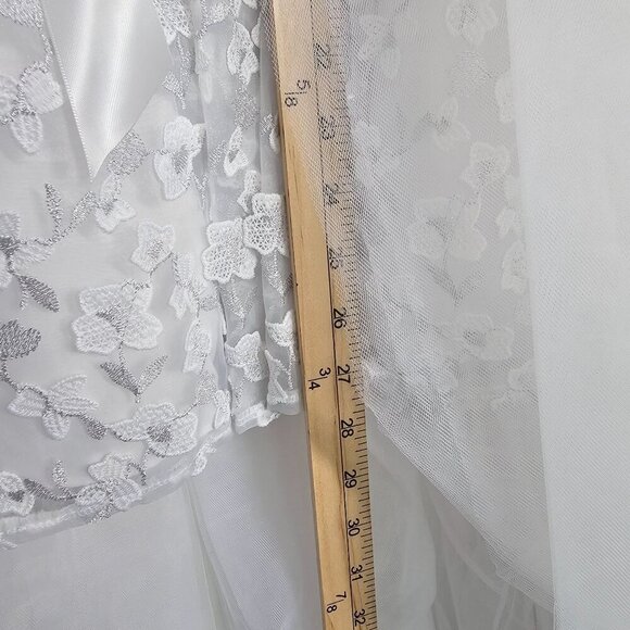 Badgley Mischka Girls White Floral Lace Tulle Dress W/ Satin Bow 2Pc Set Size 8 - Picture 8 of 14